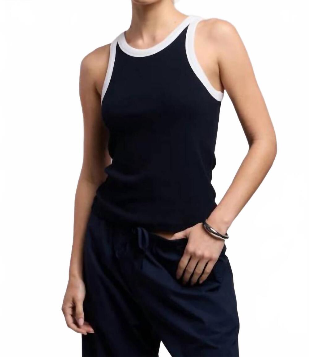 NEW VELVET BY GRAHAM & SPENCER lindy ribbed tank in navy/white